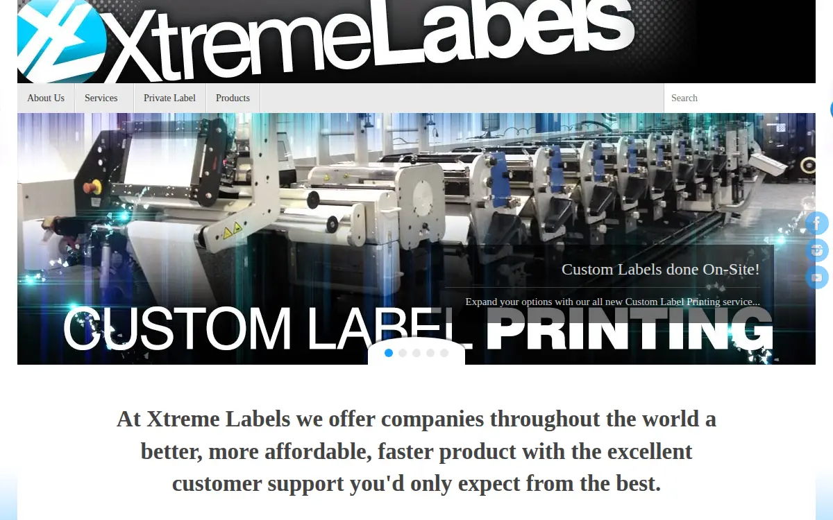 Homepage of Xtreme Labels Corporation