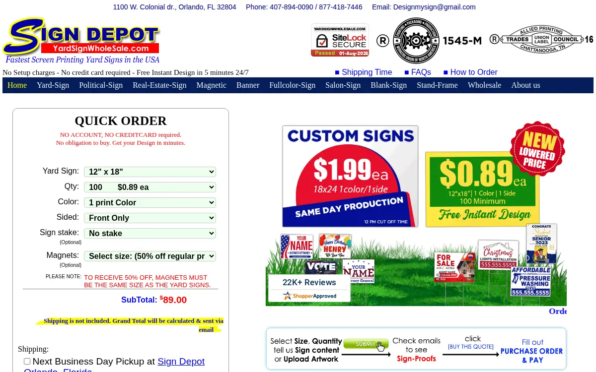 Homepage of Sign Depot CO.