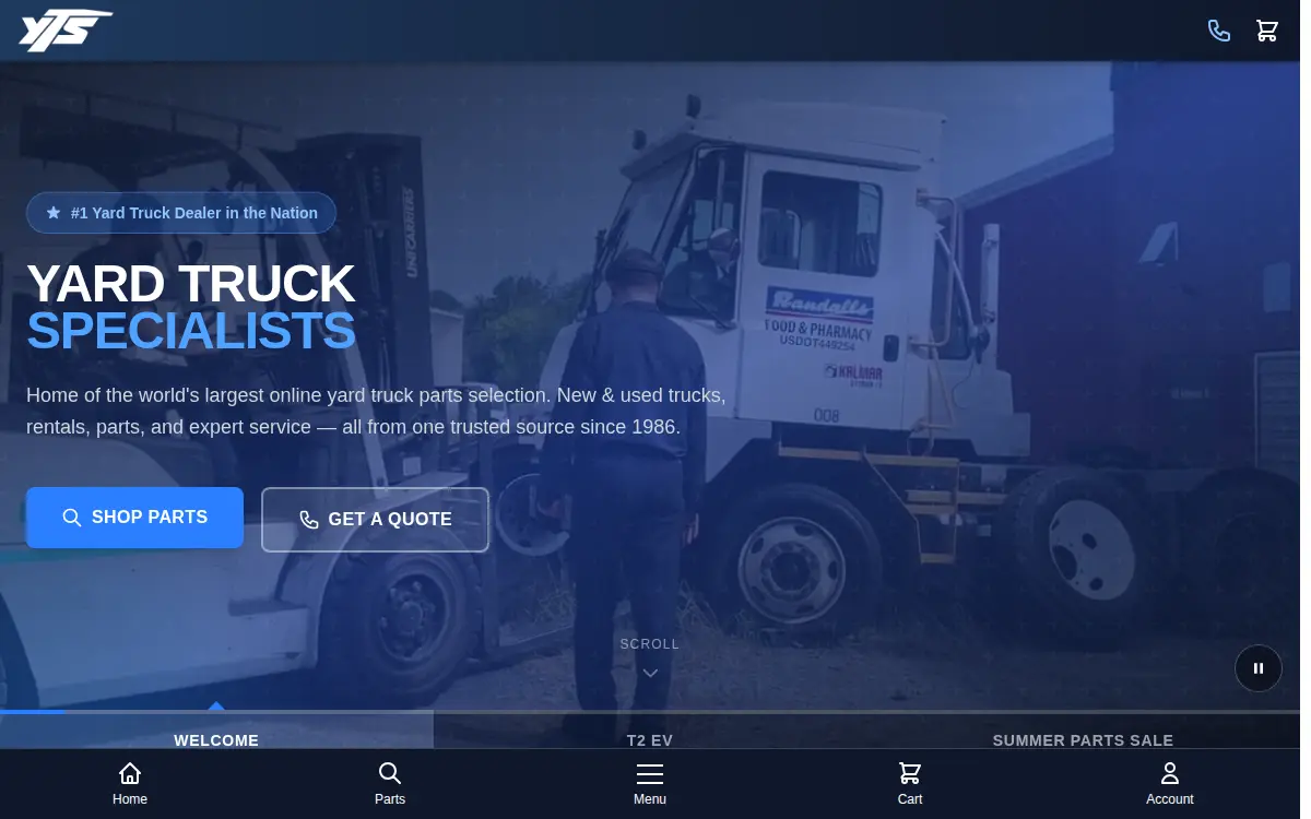 Homepage of Yard Truck Specialists, INC.