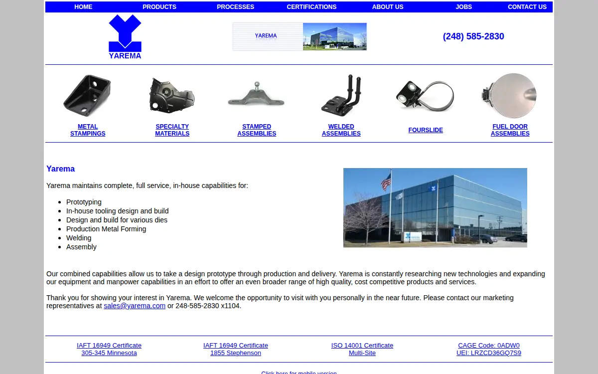 Homepage of Yarema Die & Engineering CO
