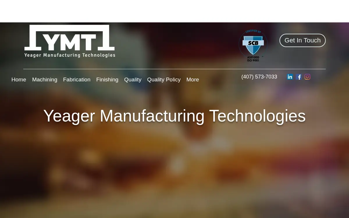 Homepage of Yeager Manufacturing Technologies LLC