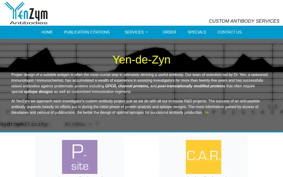 Homepage of Yenzym Antibodies, LLC