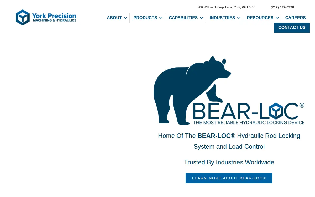 Homepage of York Precision Machining and Hydraulics, LLC