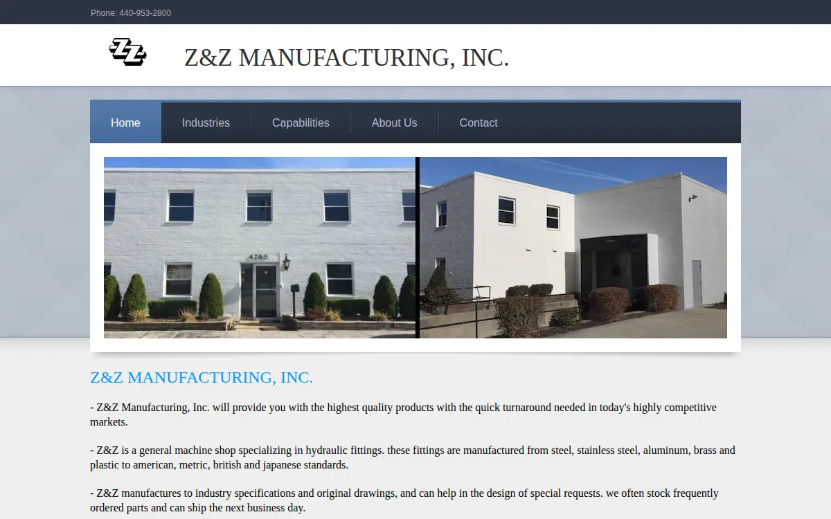 Homepage of Z & Z Manufacturing INC