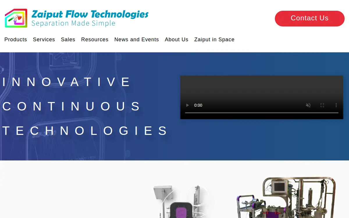 Homepage of Zaiput Flow Technologies LLC
