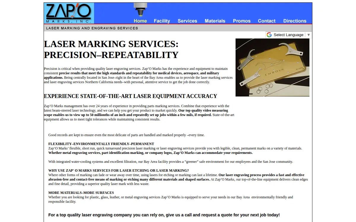 Homepage of Zap'o Marks Incorporated