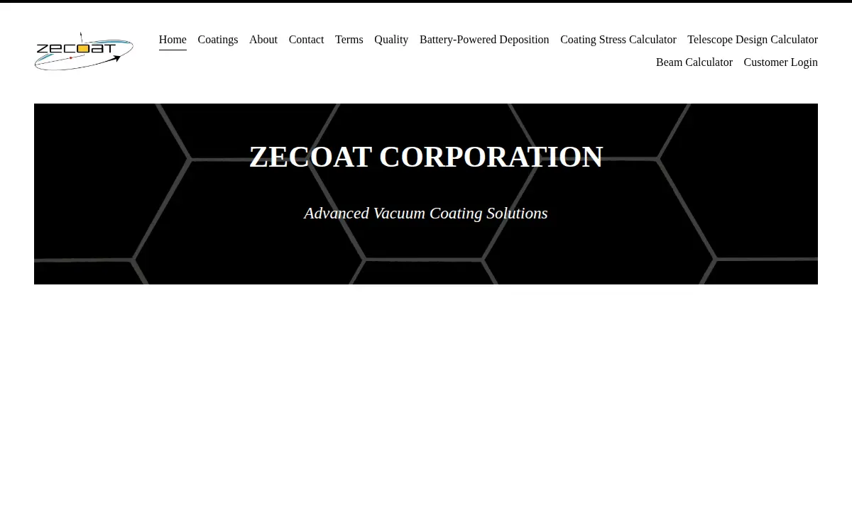 Homepage of Zecoat Corporation