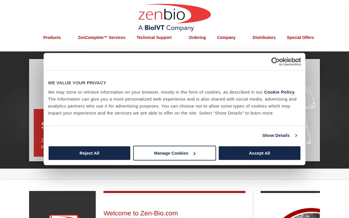 Homepage of Zen-bio, INC.