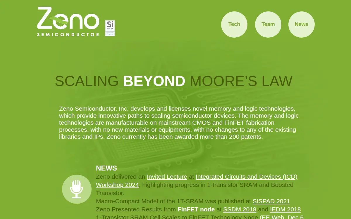 Homepage of Zeno Semiconductor, INC