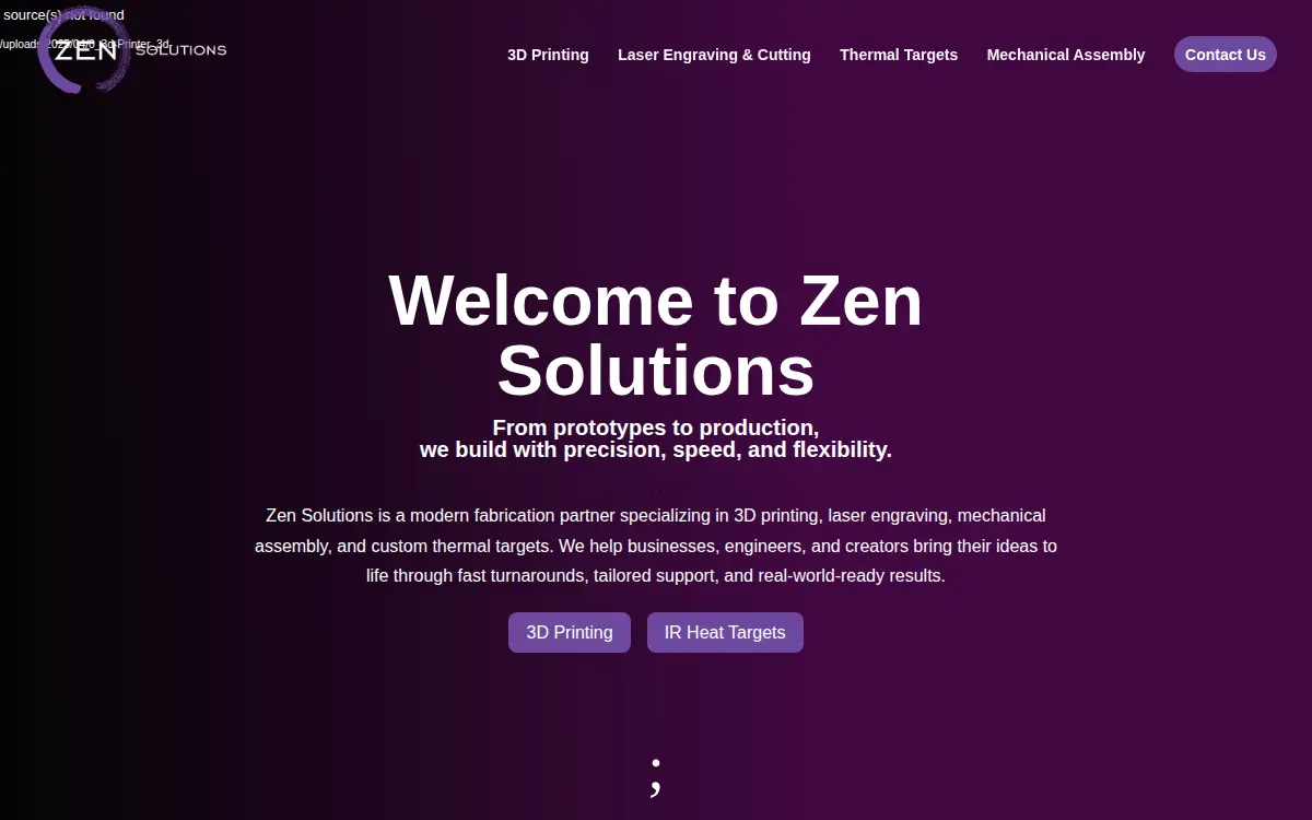 Homepage of Zen Solutions, LLC