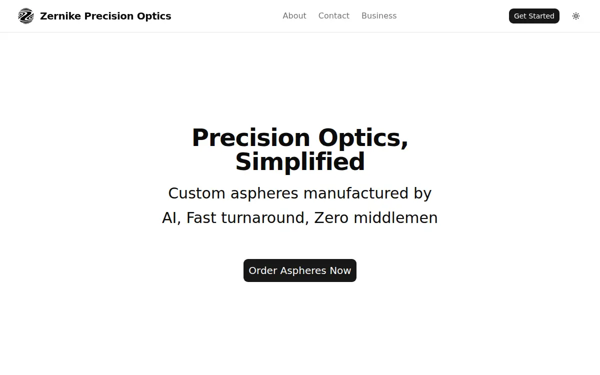 Homepage of Zernike Precision Optics INC.