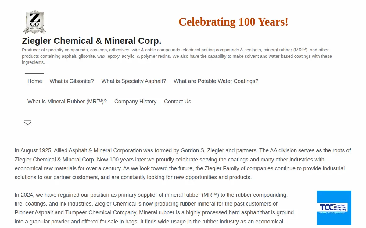 Homepage of Ziegler Chemical & Mineral CORP