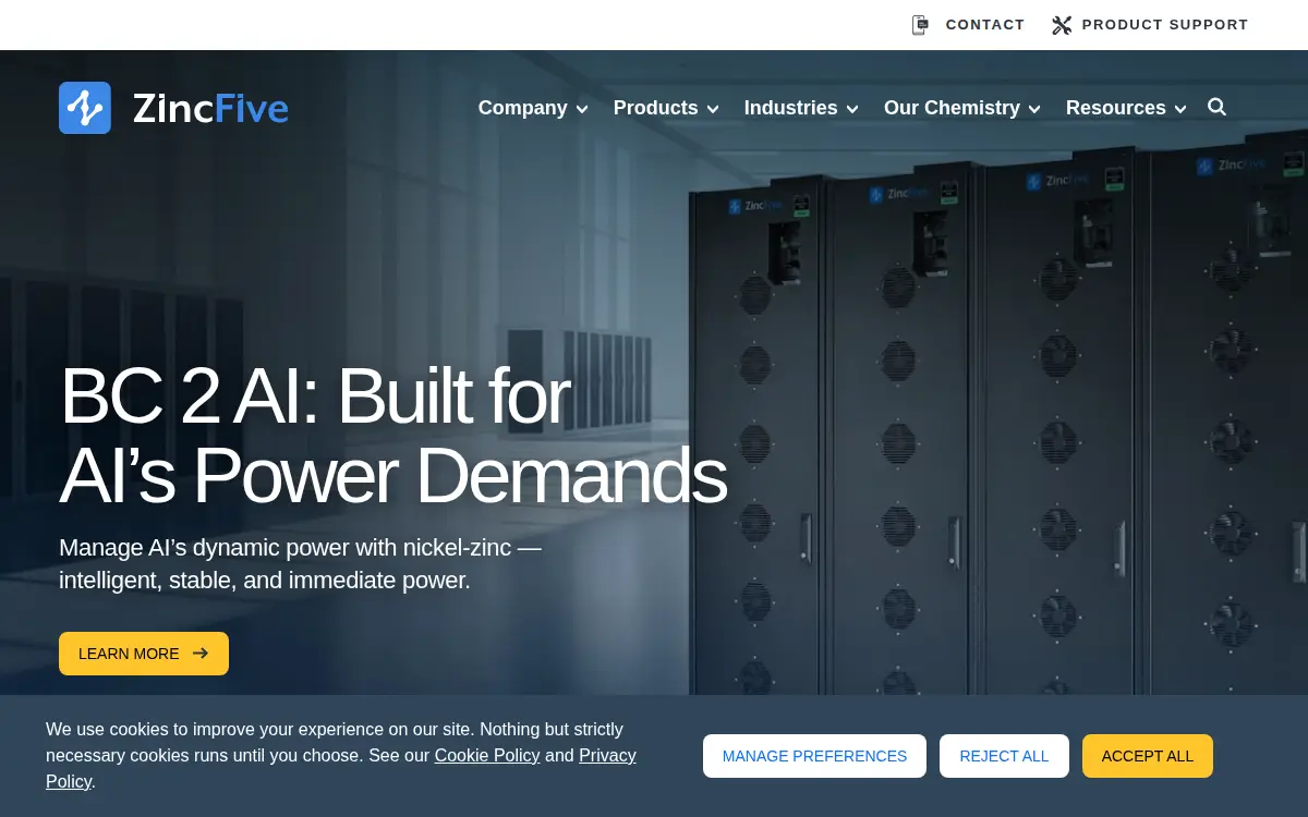 Homepage of Zincfive, LLC