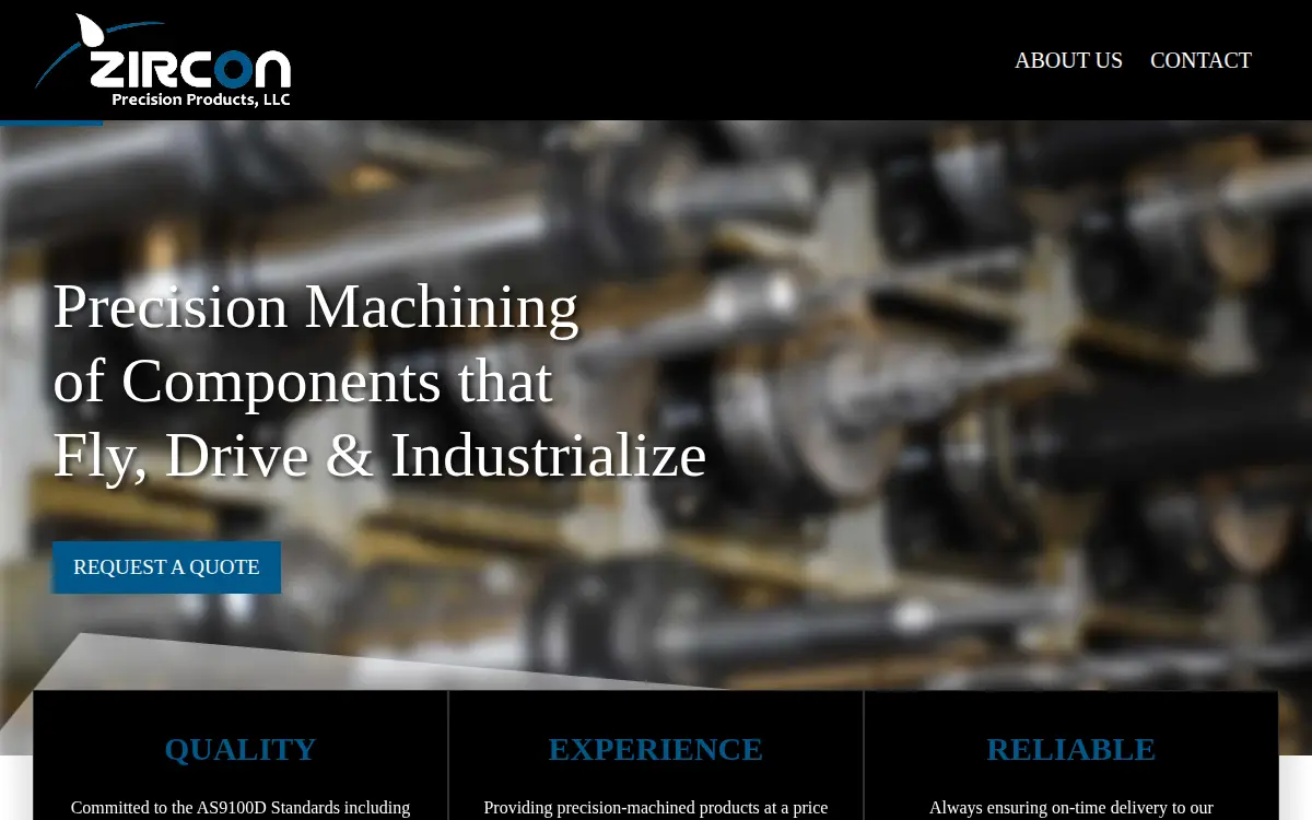Homepage of Zircon Precision Products, LLC