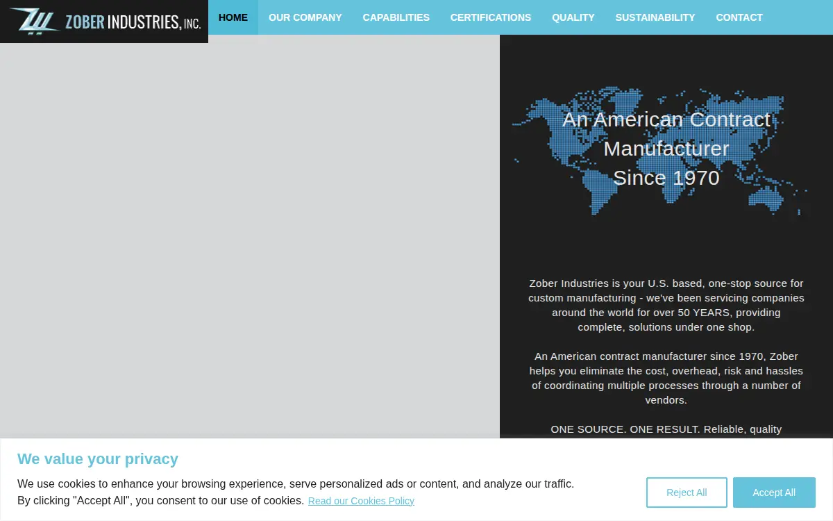 Homepage of Zober Industries, INC