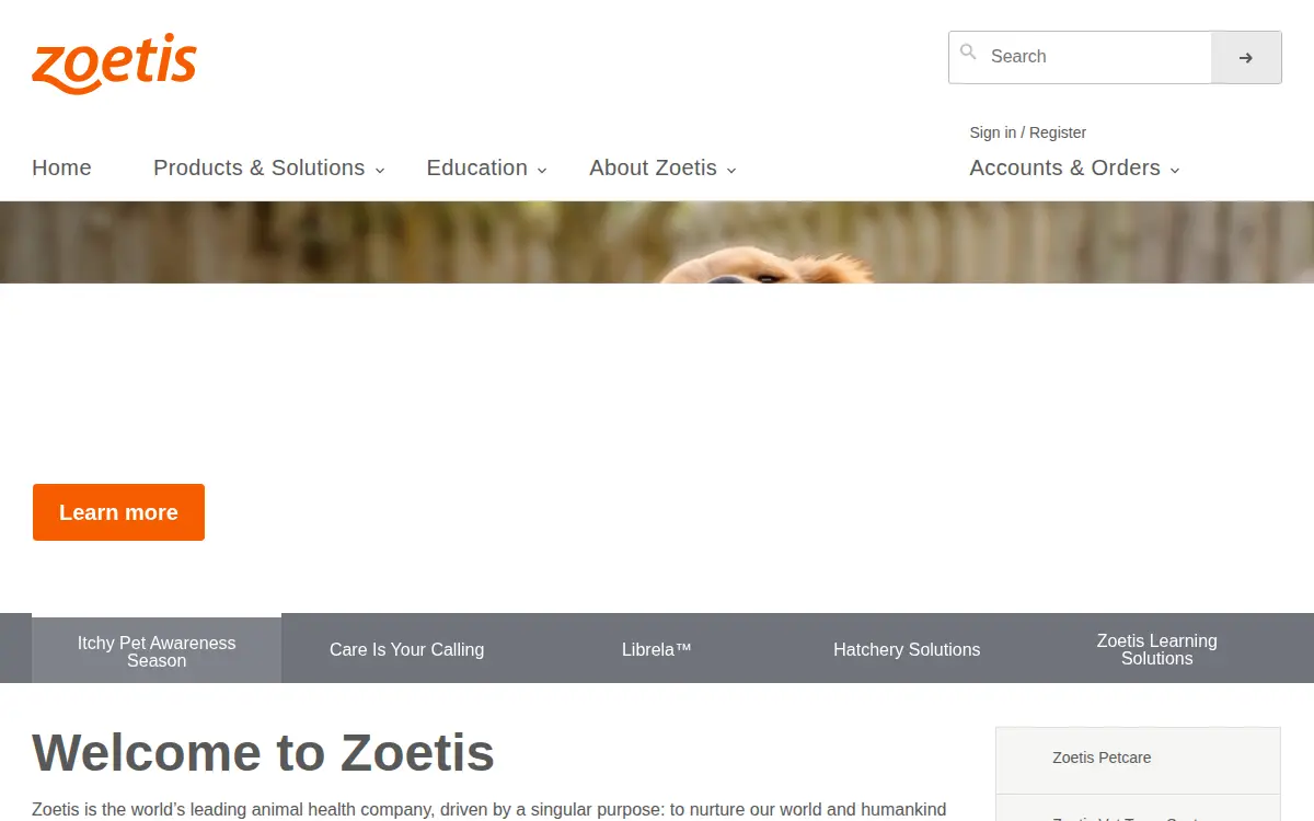 Homepage of Zoetis INC.