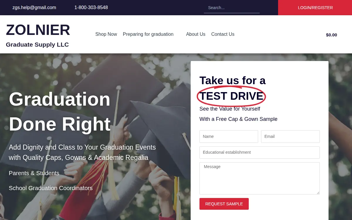 Homepage of Zolnier Graduate Supply LLC