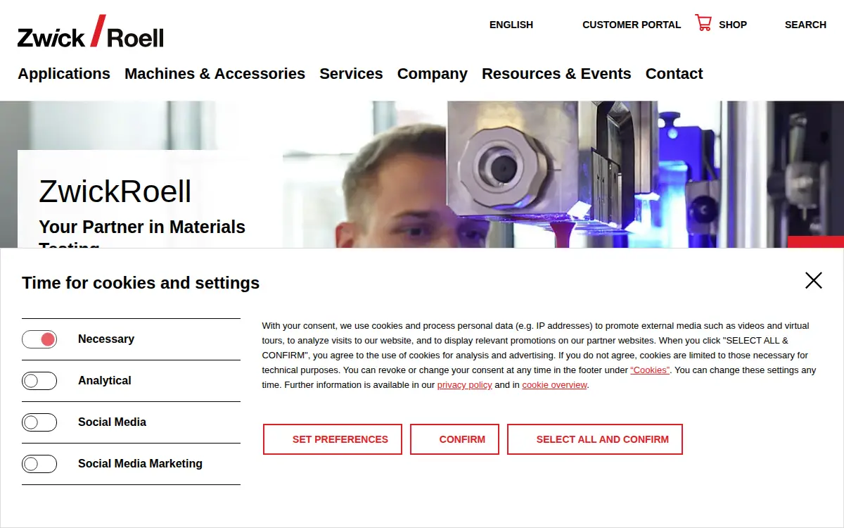 Homepage of Zwickroell, LP