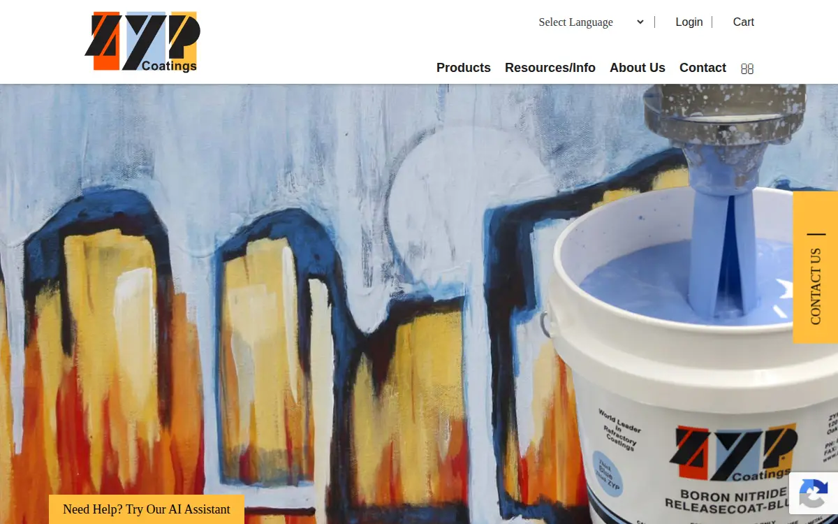 Homepage of Zyp Coatings, INC.