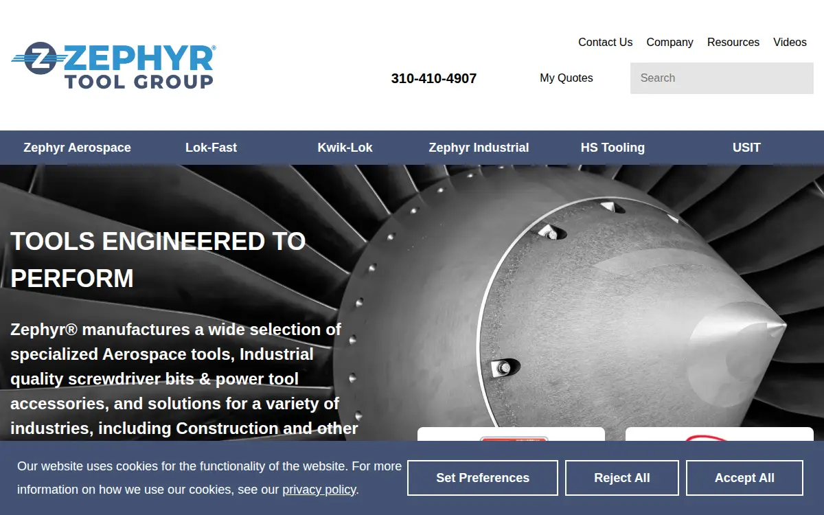 Homepage of Zephyr Manufacturing Co., INC.