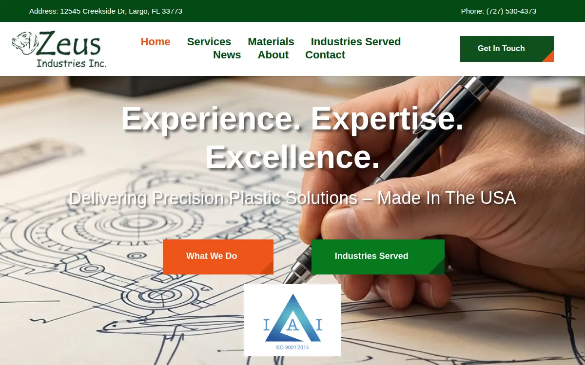 Homepage of Zeus Industries, INC.