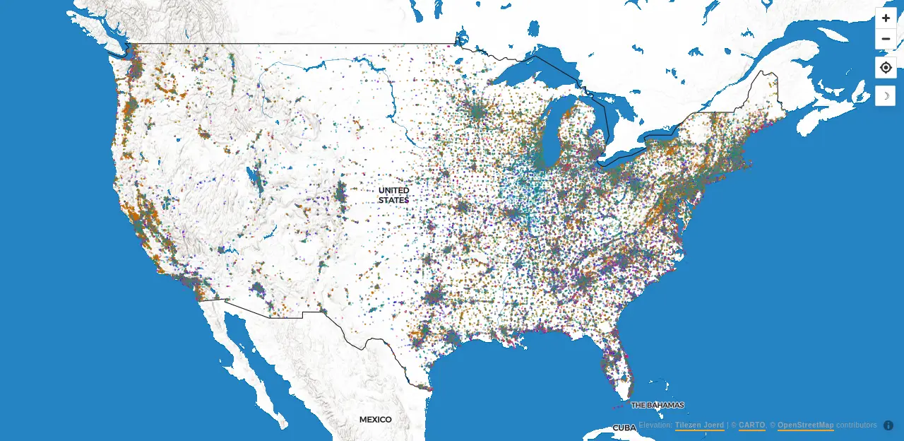 Map of United States manufacturing facilities