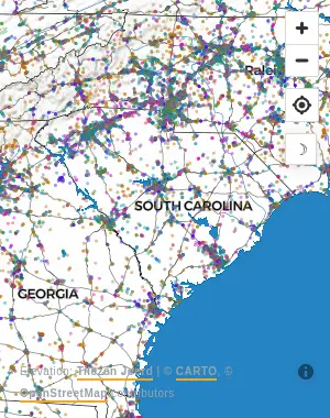 Map of United States manufacturing facilities